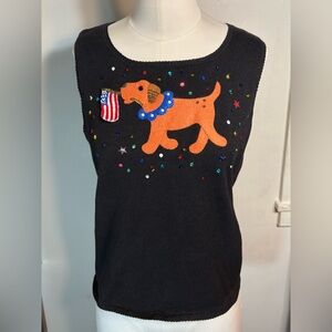Michael Simon Vintage Patriotic Dog Sweater Vest Black-Flag Beaded Sequin NWT